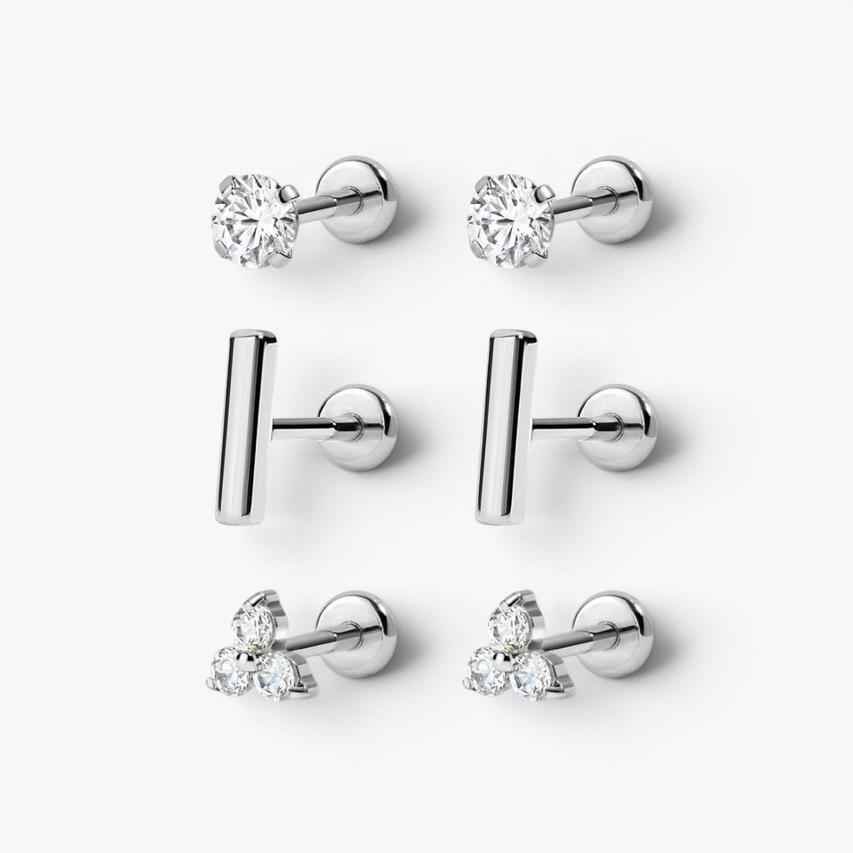 Trio de boucles d’oreilles puces minimalistes à dos plat