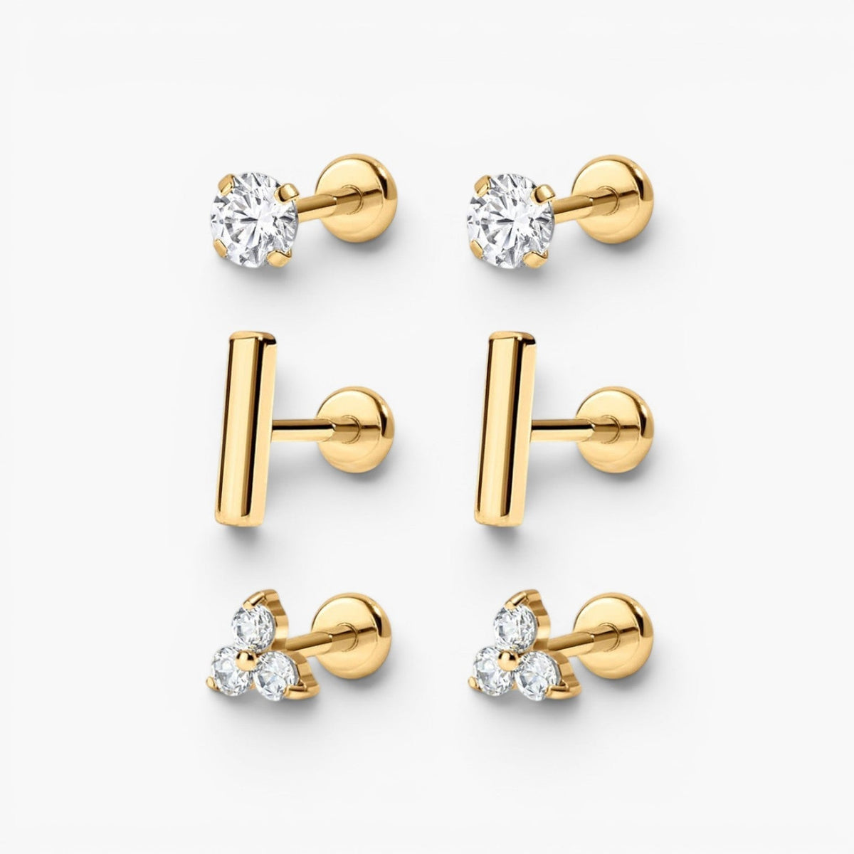 Trio de boucles d’oreilles puces minimalistes à dos plat
