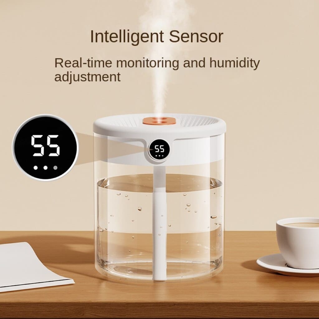 Air Humidifier 2L, Dual Mist Output, Digital Display, USB, Ambient Light
