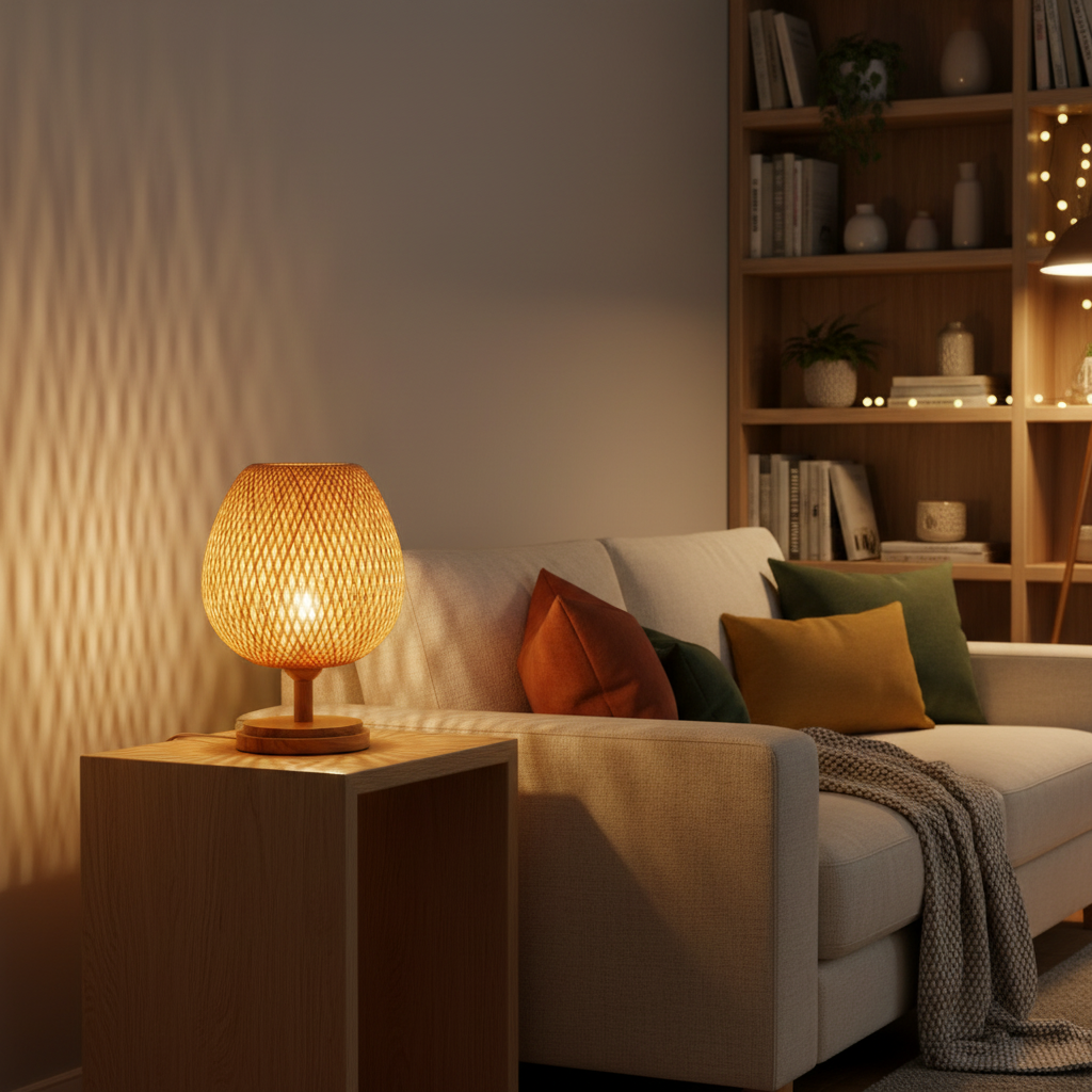 Vintage Bamboo Table Lamp | Rustic Bedside and Desk Lamp
