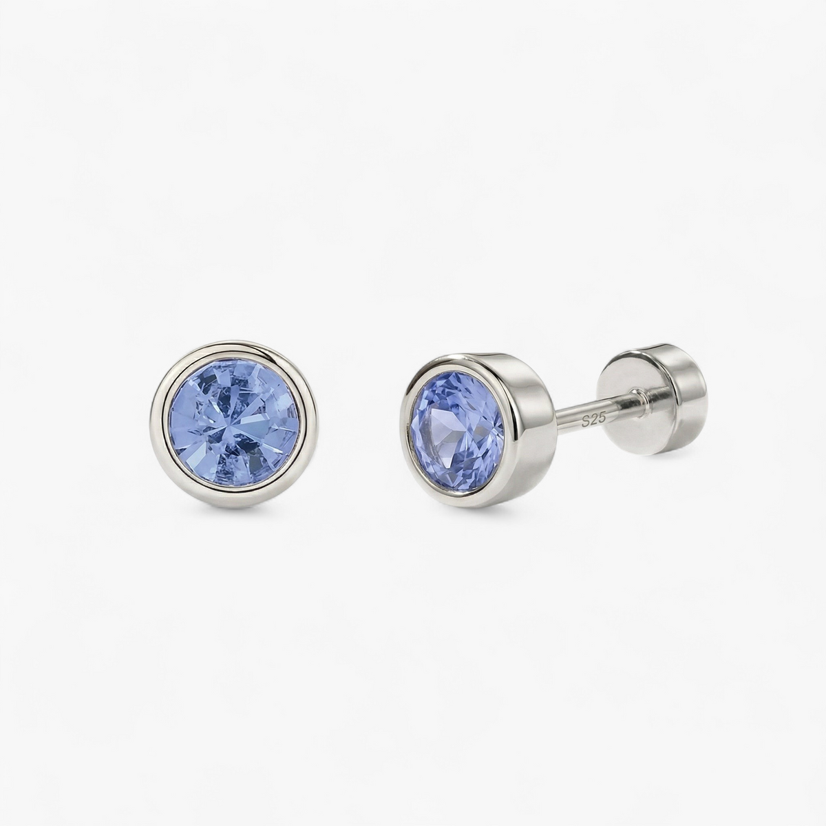 Bezel Flat Back Stud Earrings — Silver