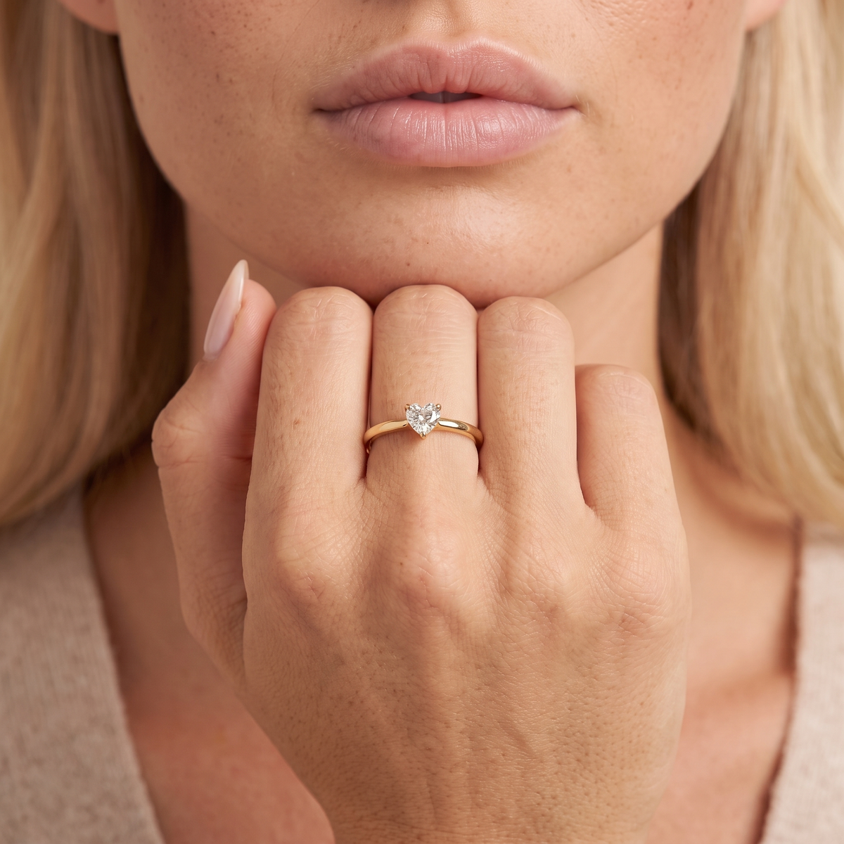 Dainty CZ Heart Stackable Ring — 5, worn