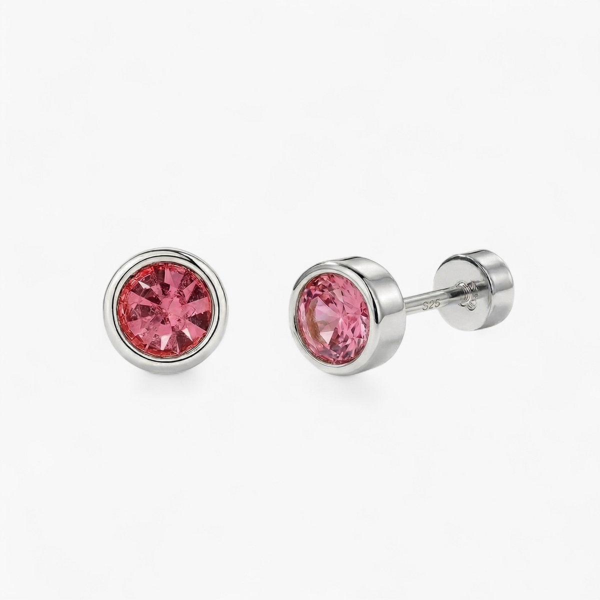 Bezel Flat Back Stud Earrings — Silver
