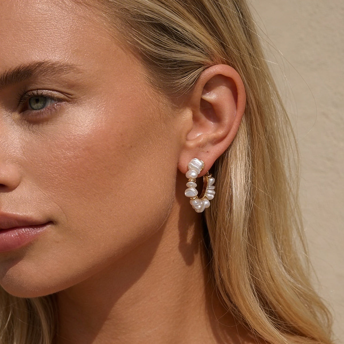Baroque Pearl Gold Hoop Earrings