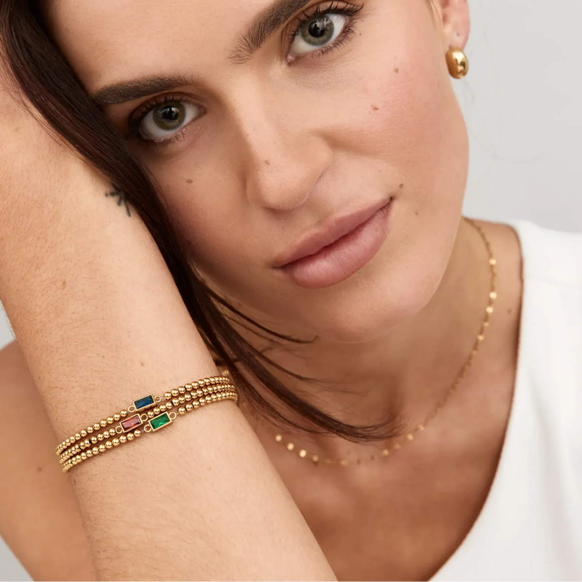 Gold Beaded Birthstone Bracelet