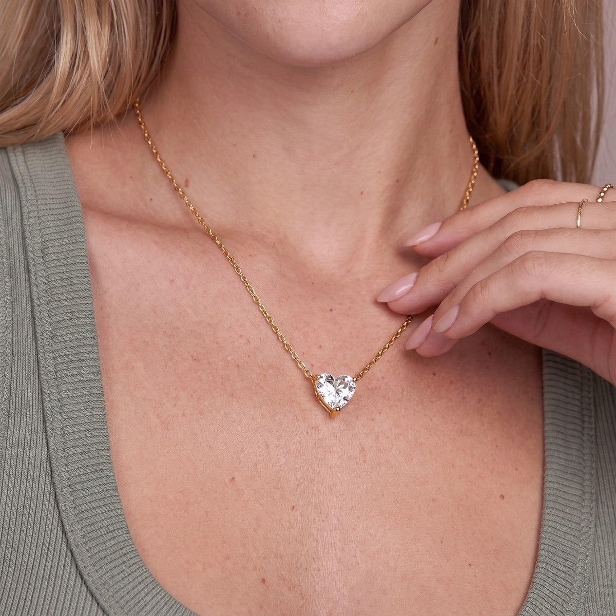 Heart CZ Solitaire Pendant Necklace — Default Title, worn