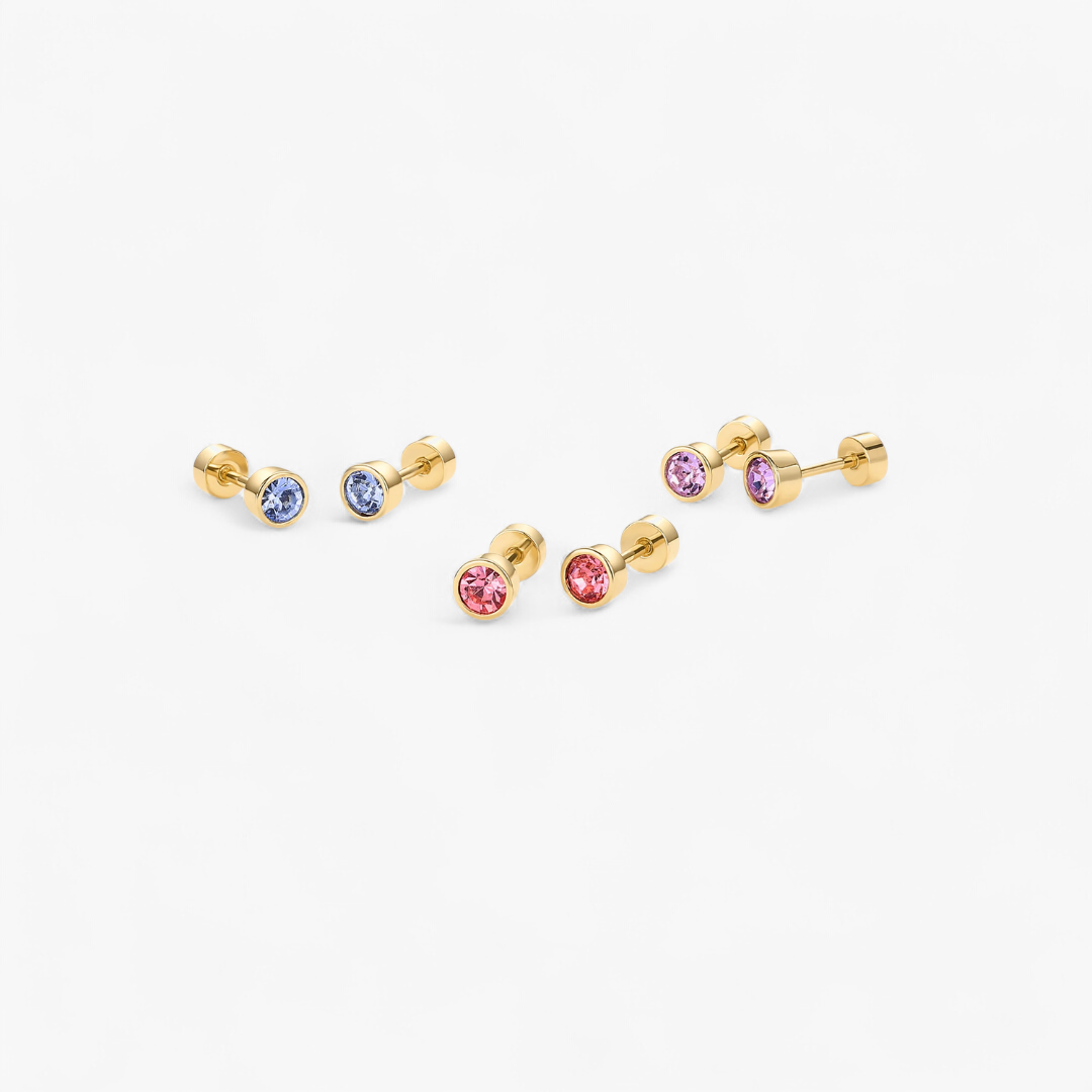 Bezel Flat Back Stud Earrings — Gold