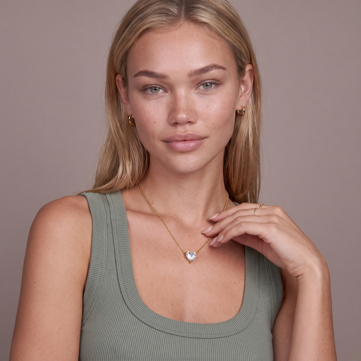 Heart CZ Solitaire Pendant Necklace — Default Title, worn