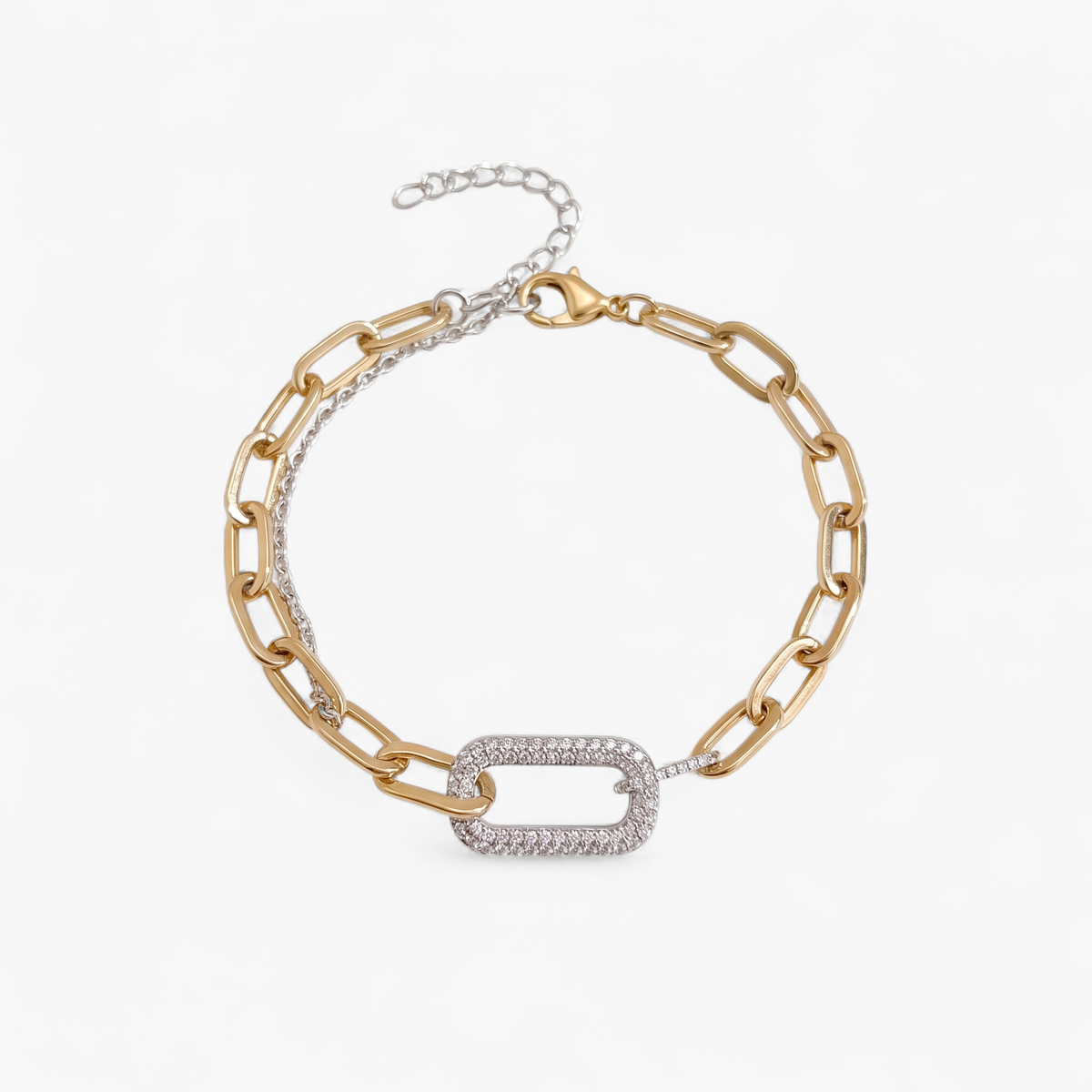 Pave Paperclip Chain Bracelet - Gold