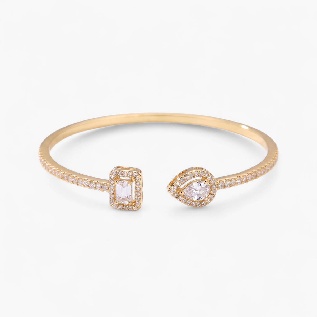 Gemstone Cuff Bangle Bracelet - Gold + White