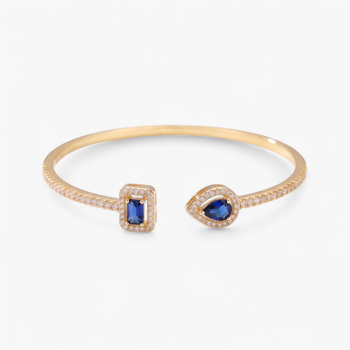 Gemstone Cuff Bangle Bracelet - Gold + Blue