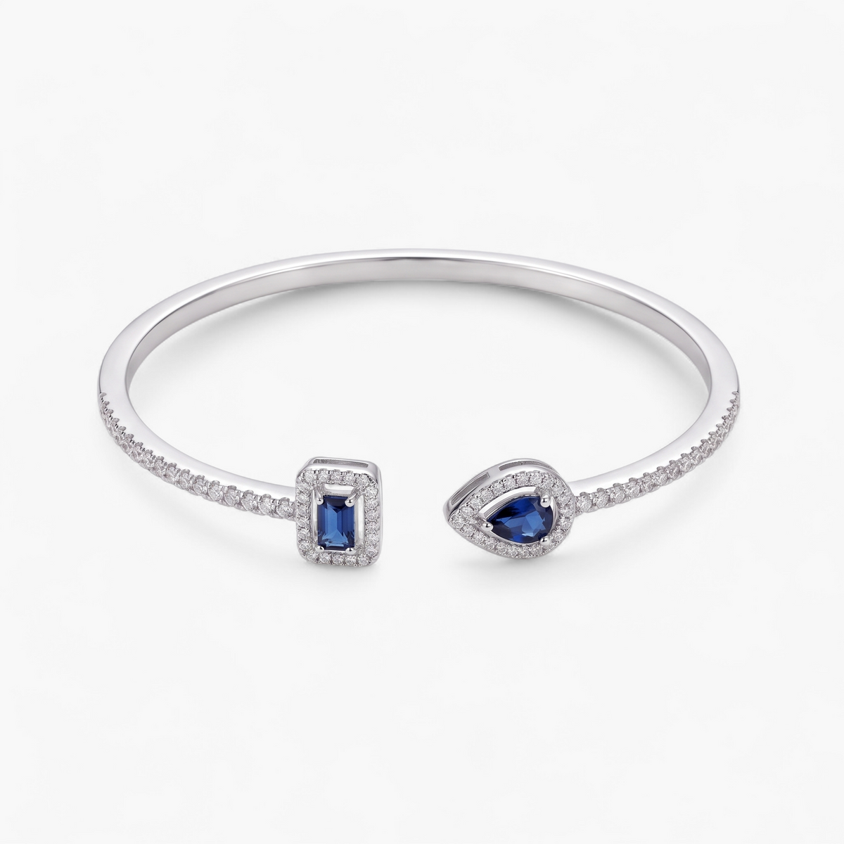 Gemstone Cuff Bangle Bracelet - Silver + Blue