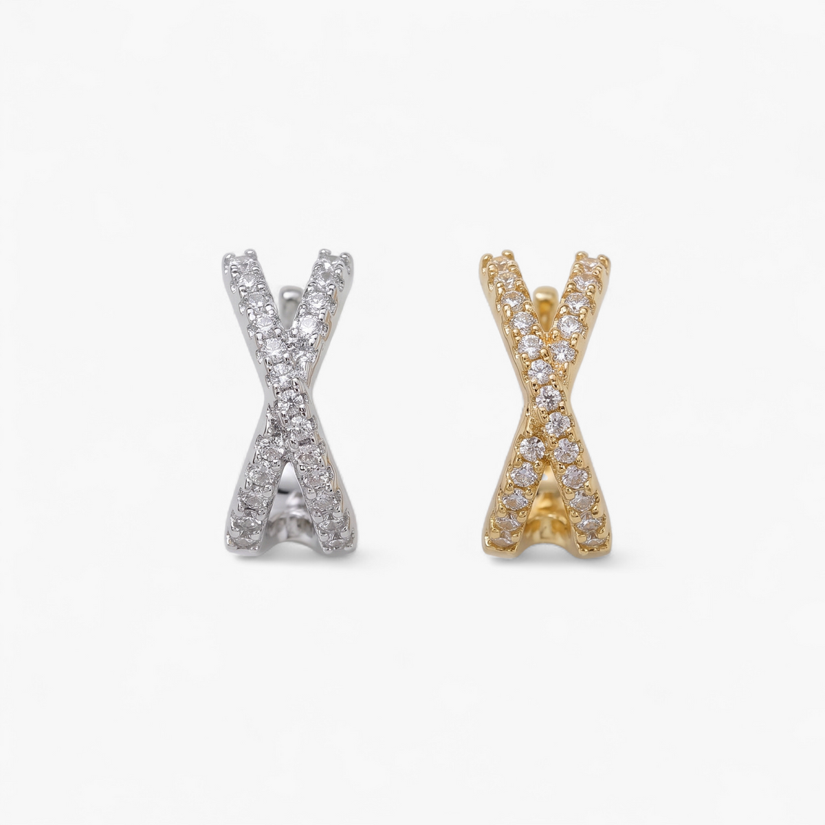 Pave Crossover Ear Cuff Earrings - Gold + Silver