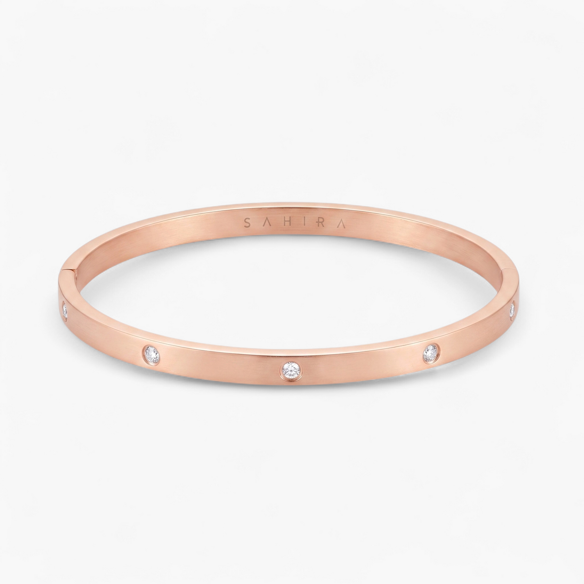 Bezel Set CZ Bangle Bracelet — Rose Gold