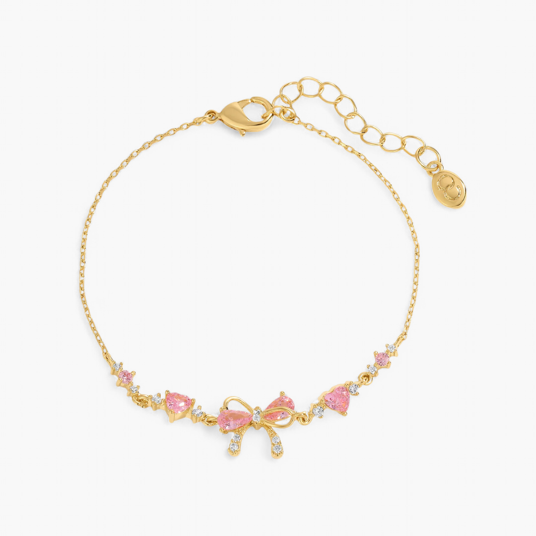 Dainty Bow Heart Bracelet Set — Gold