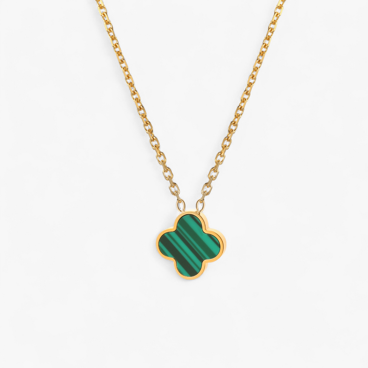 Malachite Clover Pendant Necklace — Gold