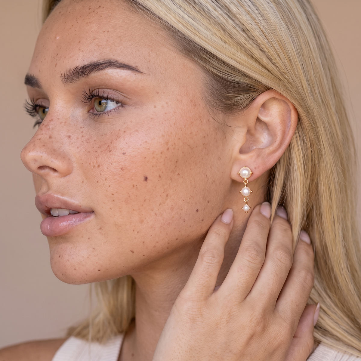 Freshwater Pearl Drop Stud Earrings — Default Title, worn