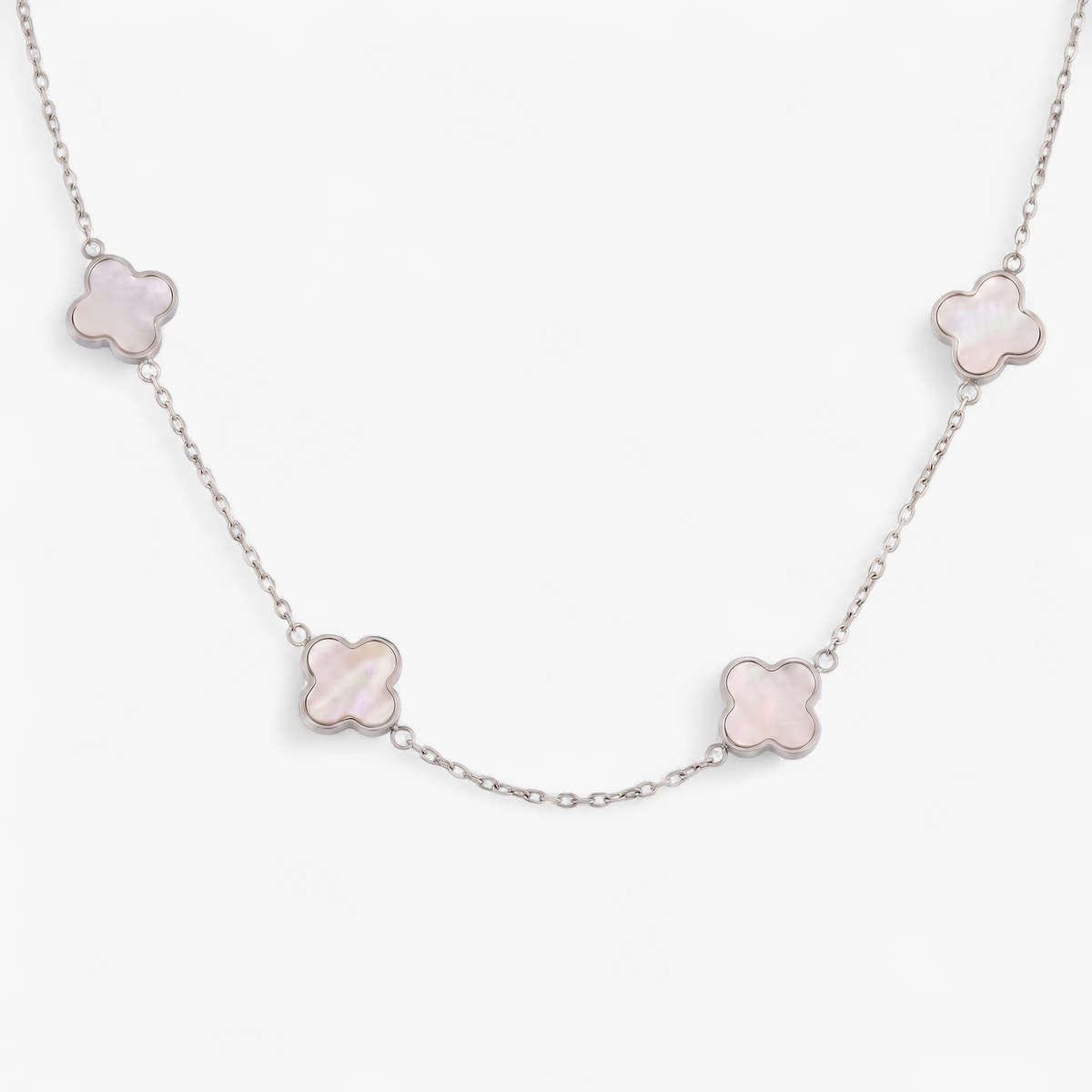 Mother of Pearl Clover Necklace — Platinum