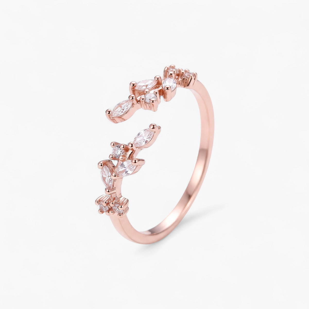 Adjustable Cubic Zirconia Leaf Ring - Rose Gold