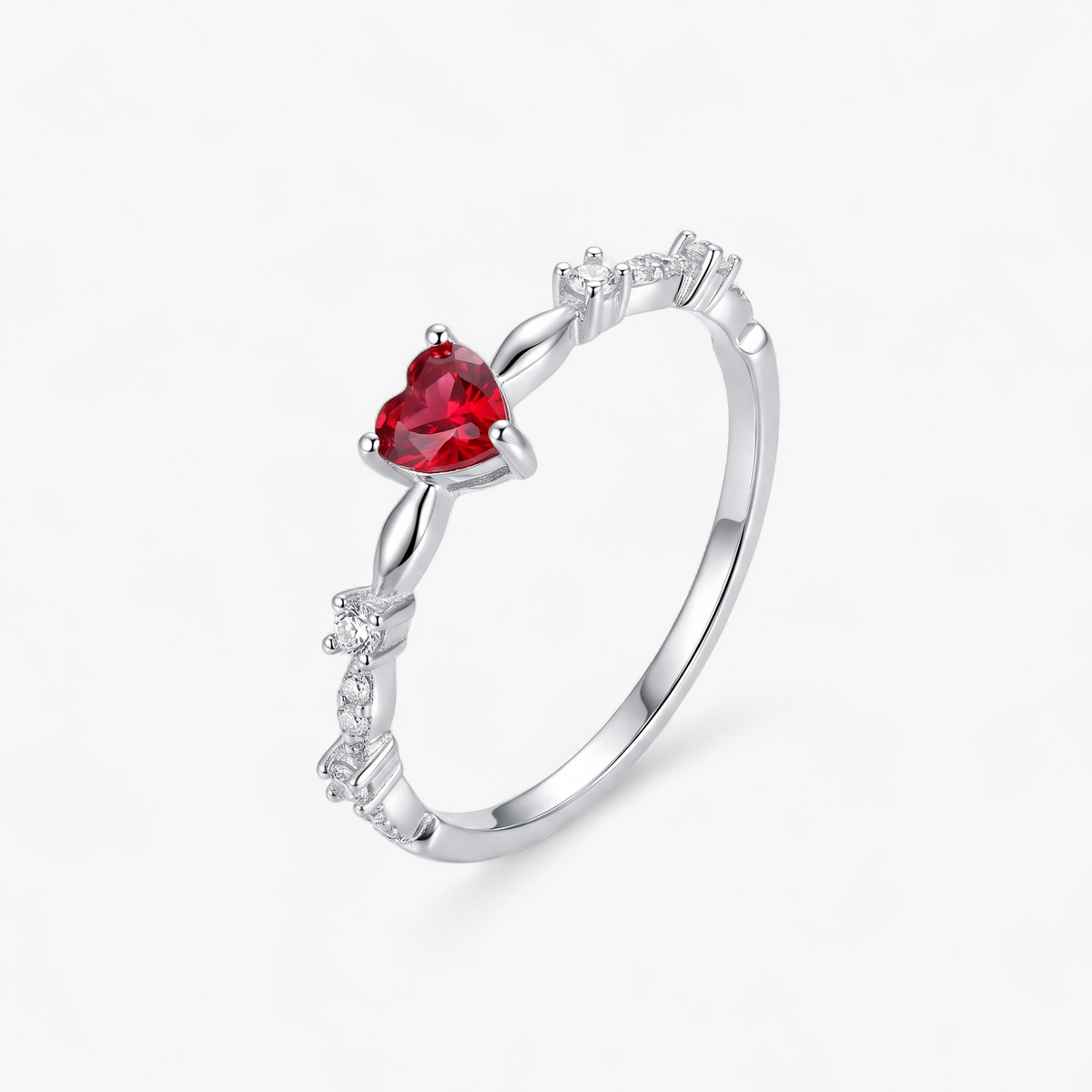 Red Heart Cubic Zirconia Ring - Silver