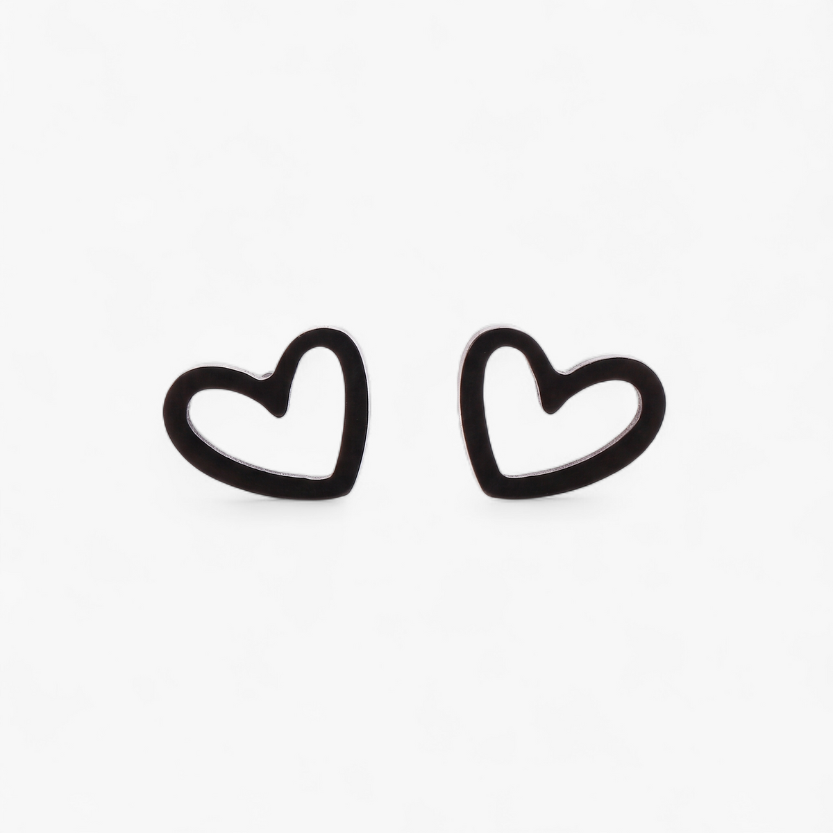 Open Heart Stud Earrings - Black