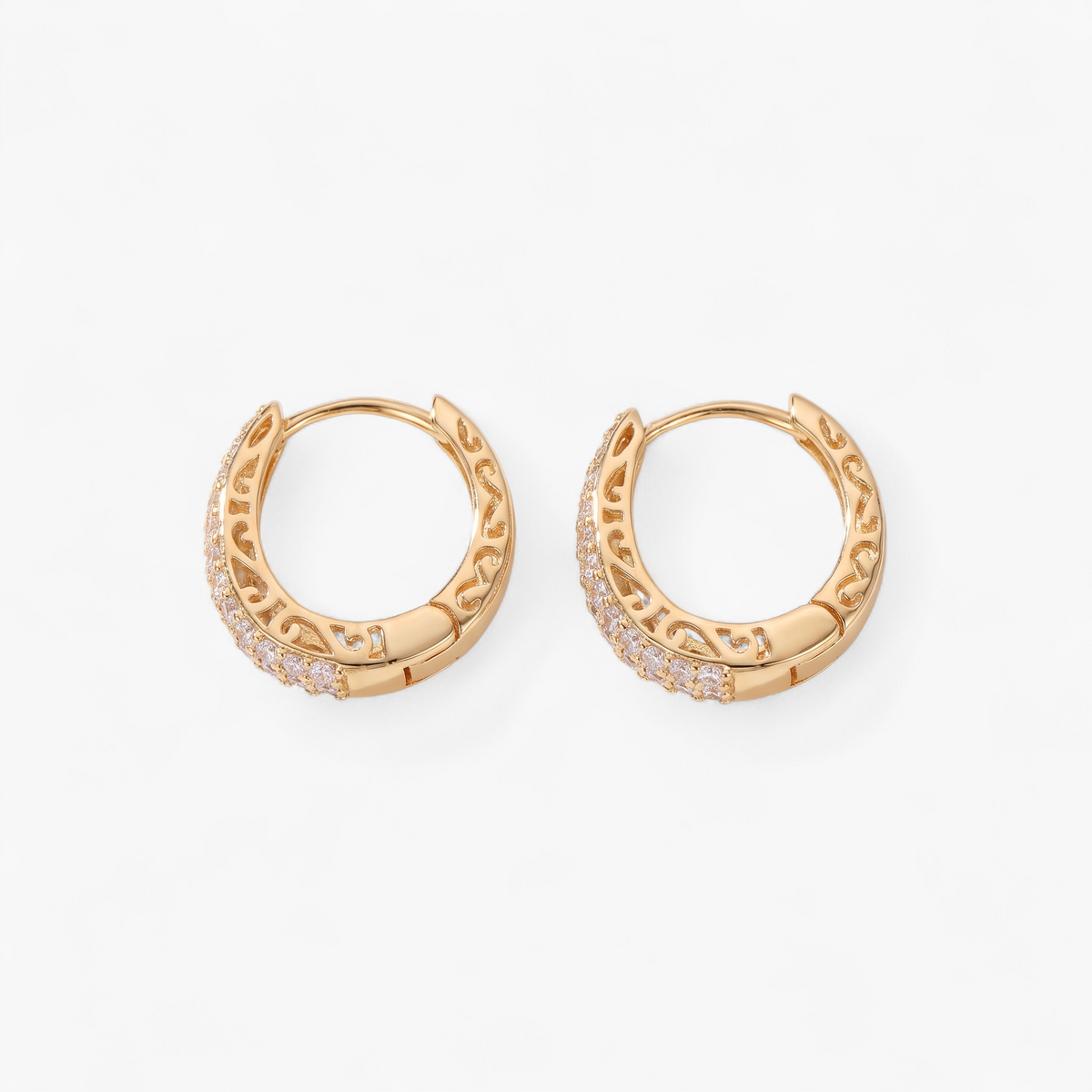 Pave Cubic Zirconia Hoop Earrings - Gold