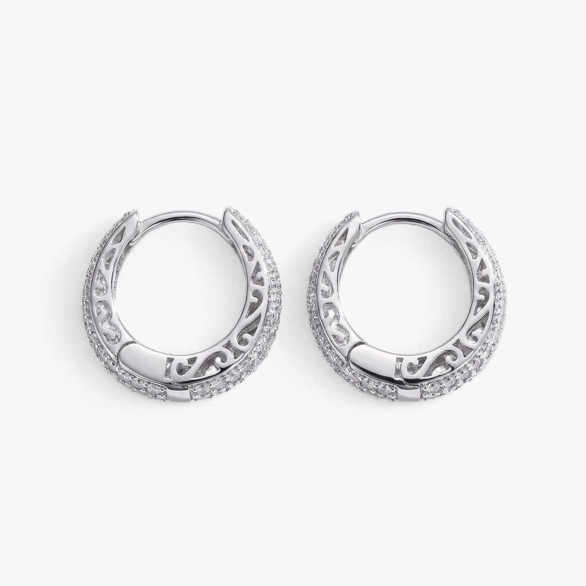 Pave Cubic Zirconia Hoop Earrings - Silver