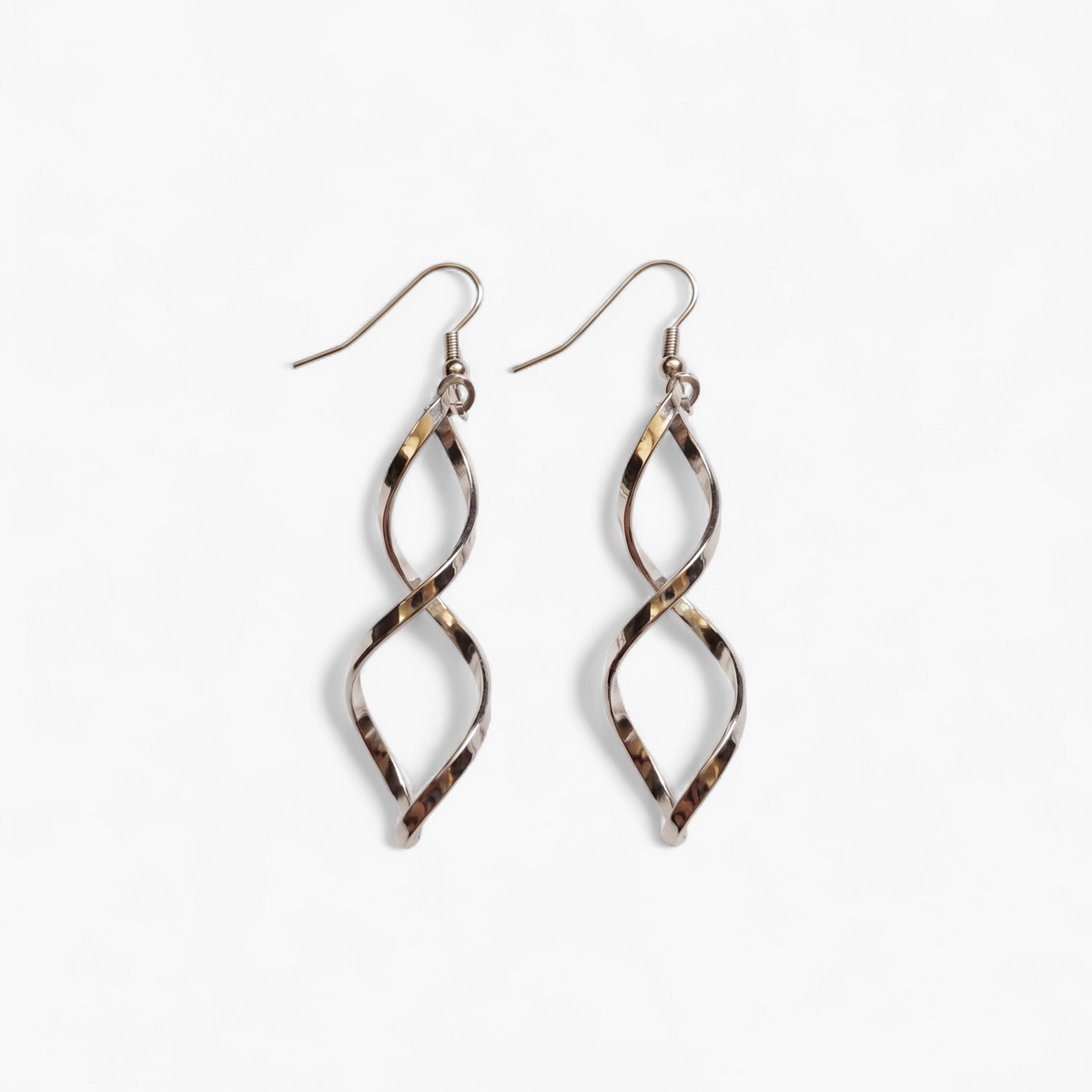 Twisted Wave Dangle Earrings - Silver Double Twist
