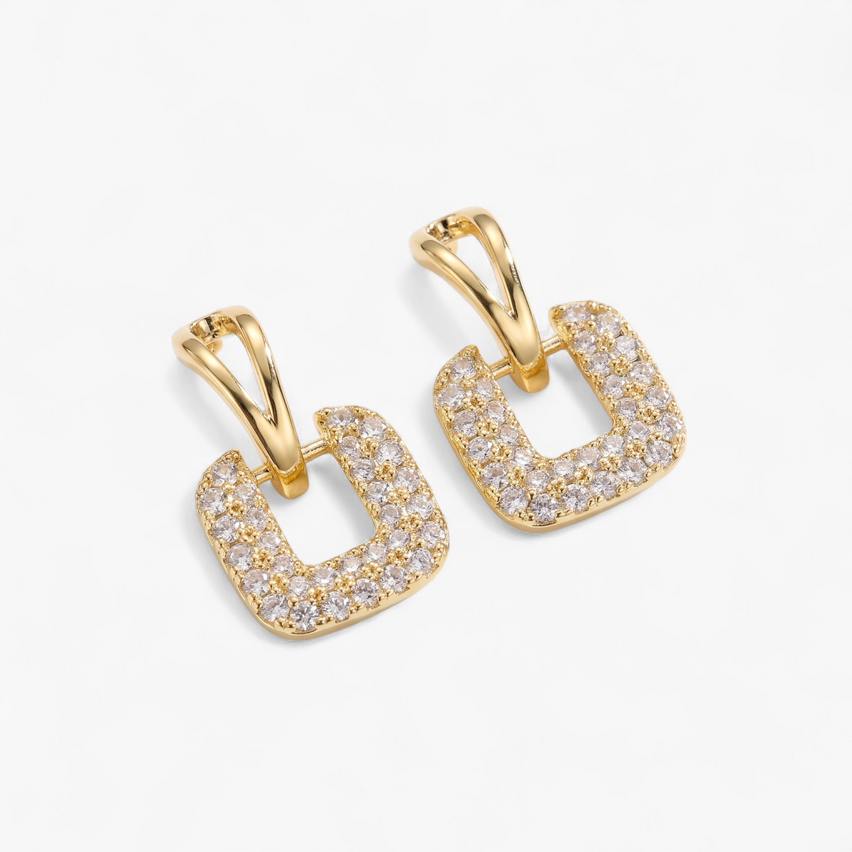 Square Cubic Zirconia Huggie Earrings - Gold