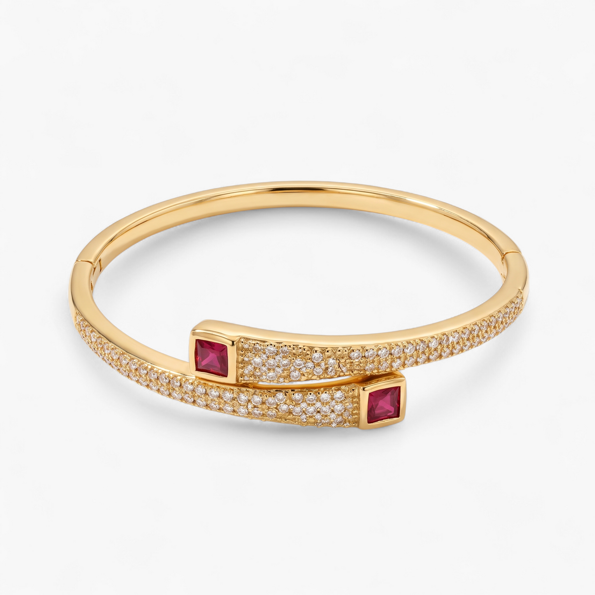 Red Cubic Zirconia Bangle Bracelet - Gold