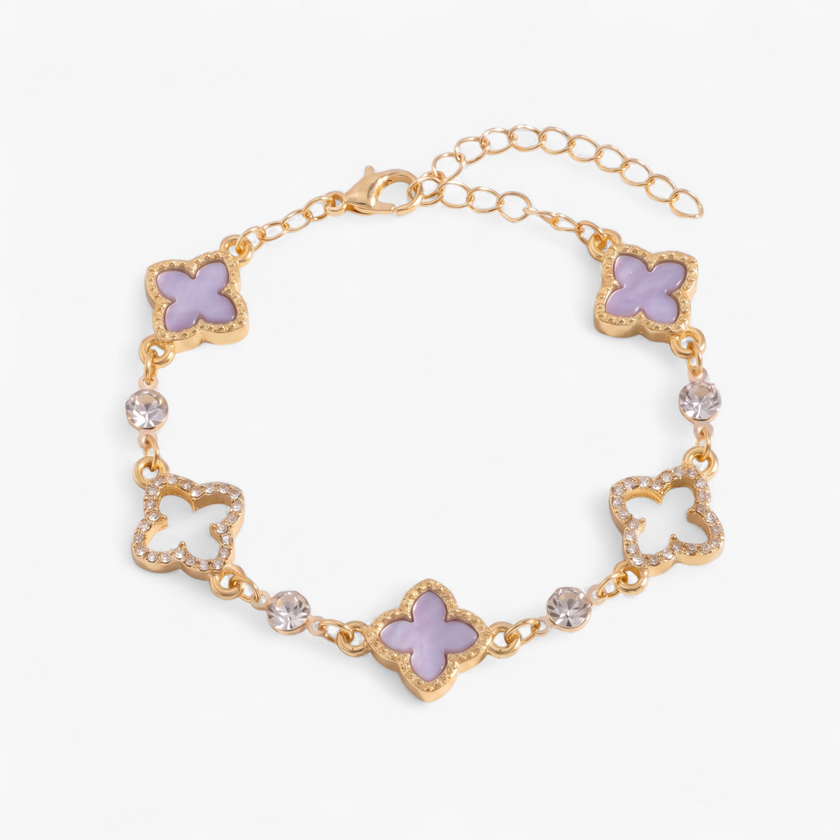 Dainty Clover Charm Bracelet - Purple