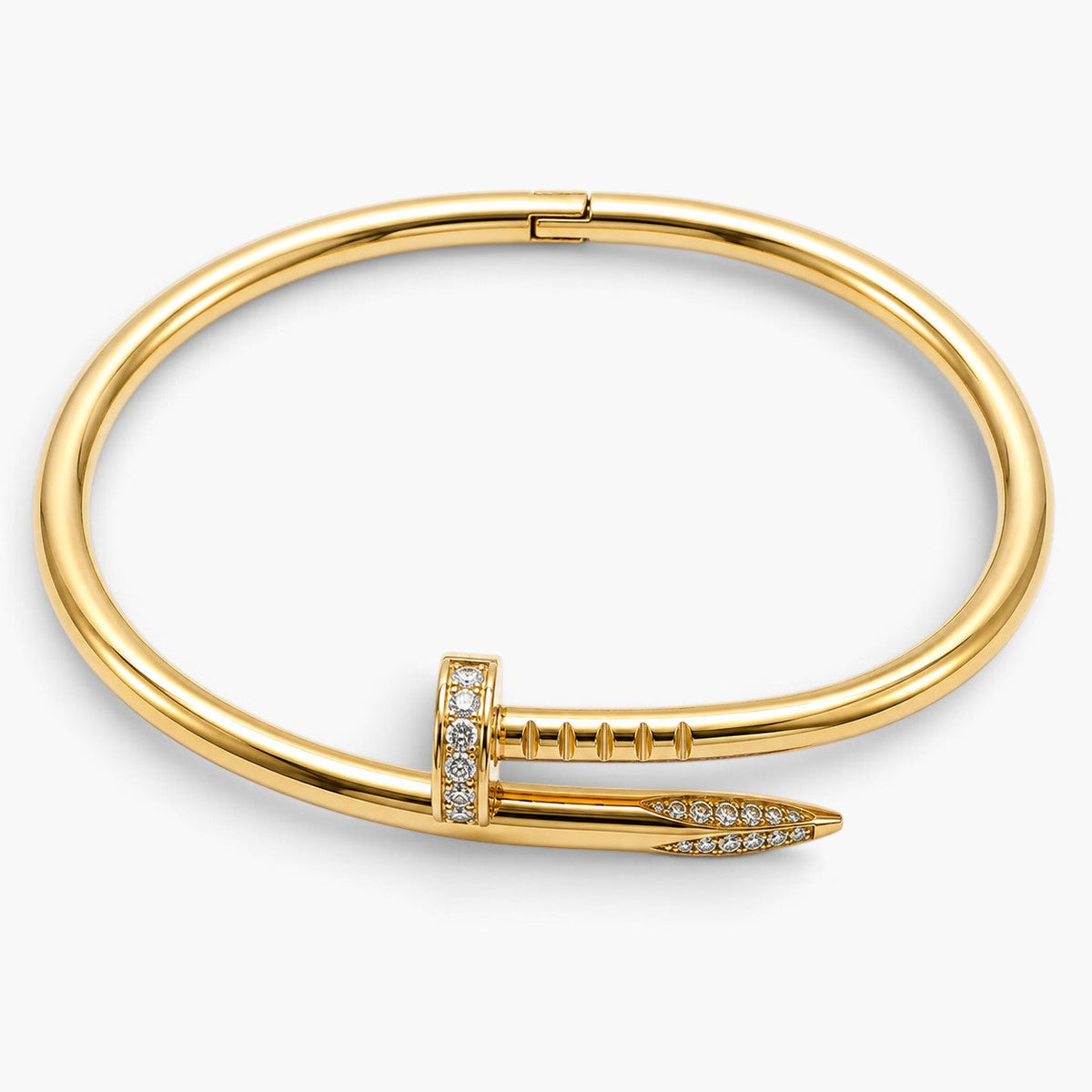 Evervanta gold nail bangle featuring a polished 18K gold-plated finish and pavé-set cubic zirconia stones.