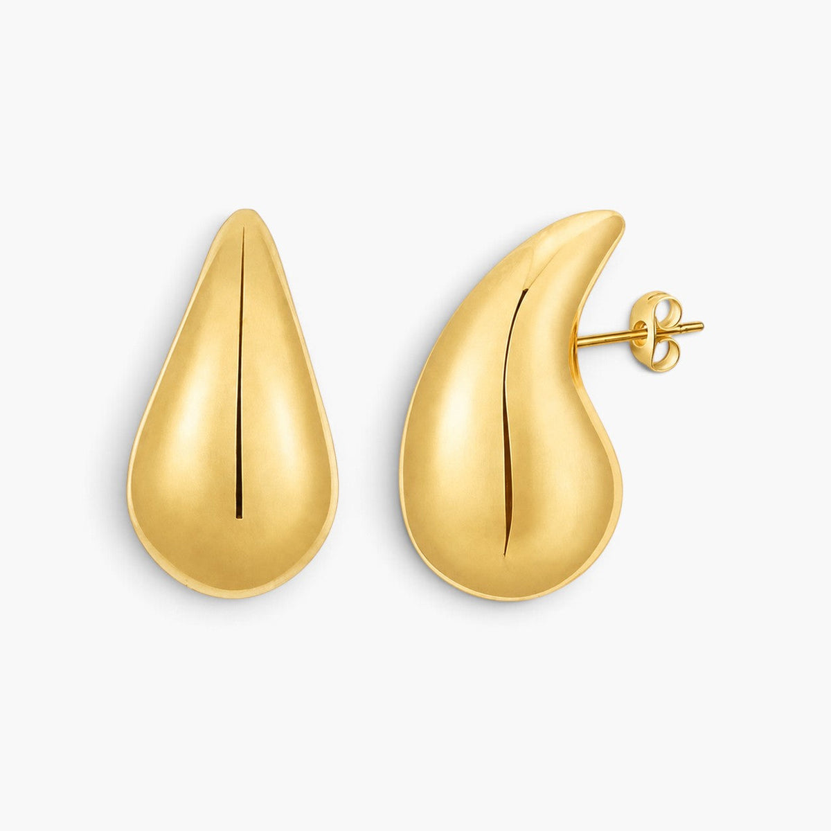Evervanta gold plated stainless steel teardrop earrings with a smooth polished finish and stud backing