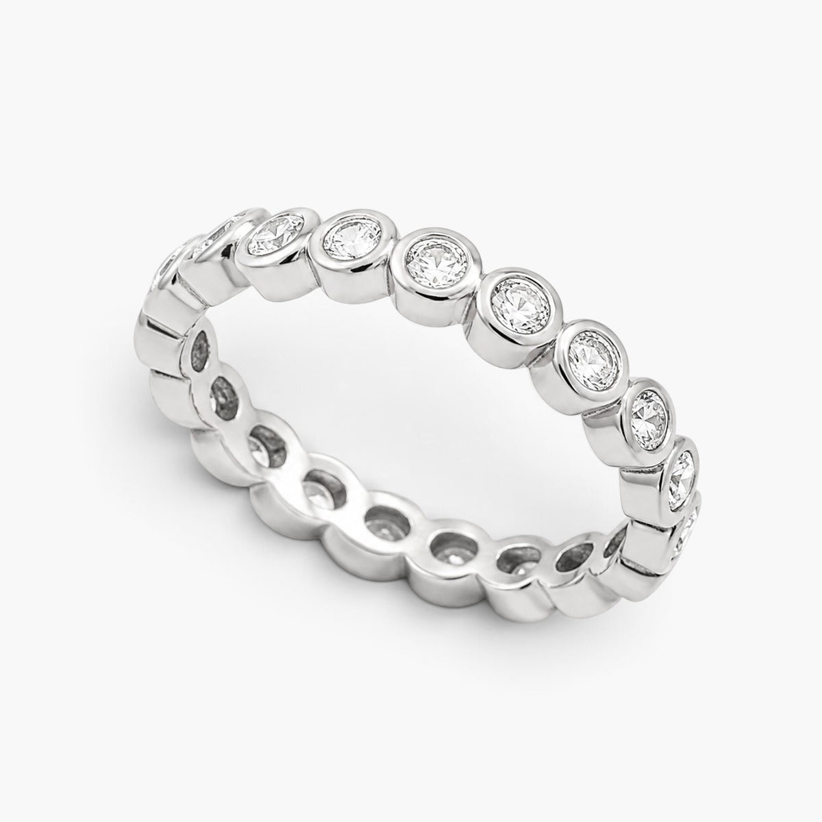 Evervanta silver plated stackable ring featuring a slender band set with sparkling cubic zirconia stones.