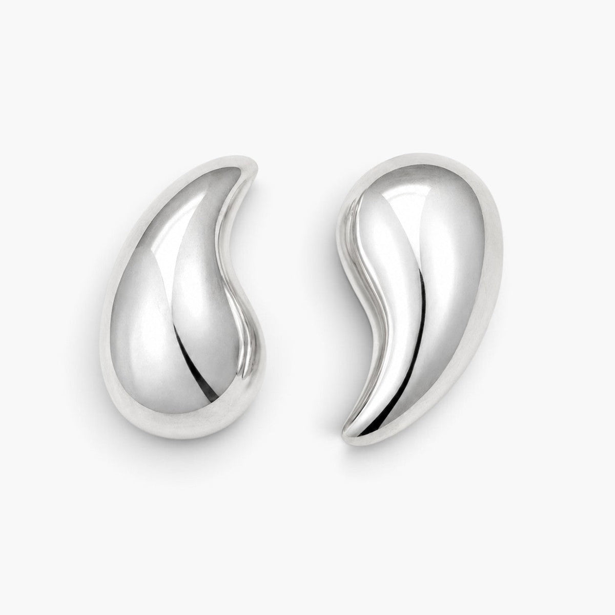 Evervanta silver plated stainless steel teardrop earrings with a smooth polished finish on a white background.