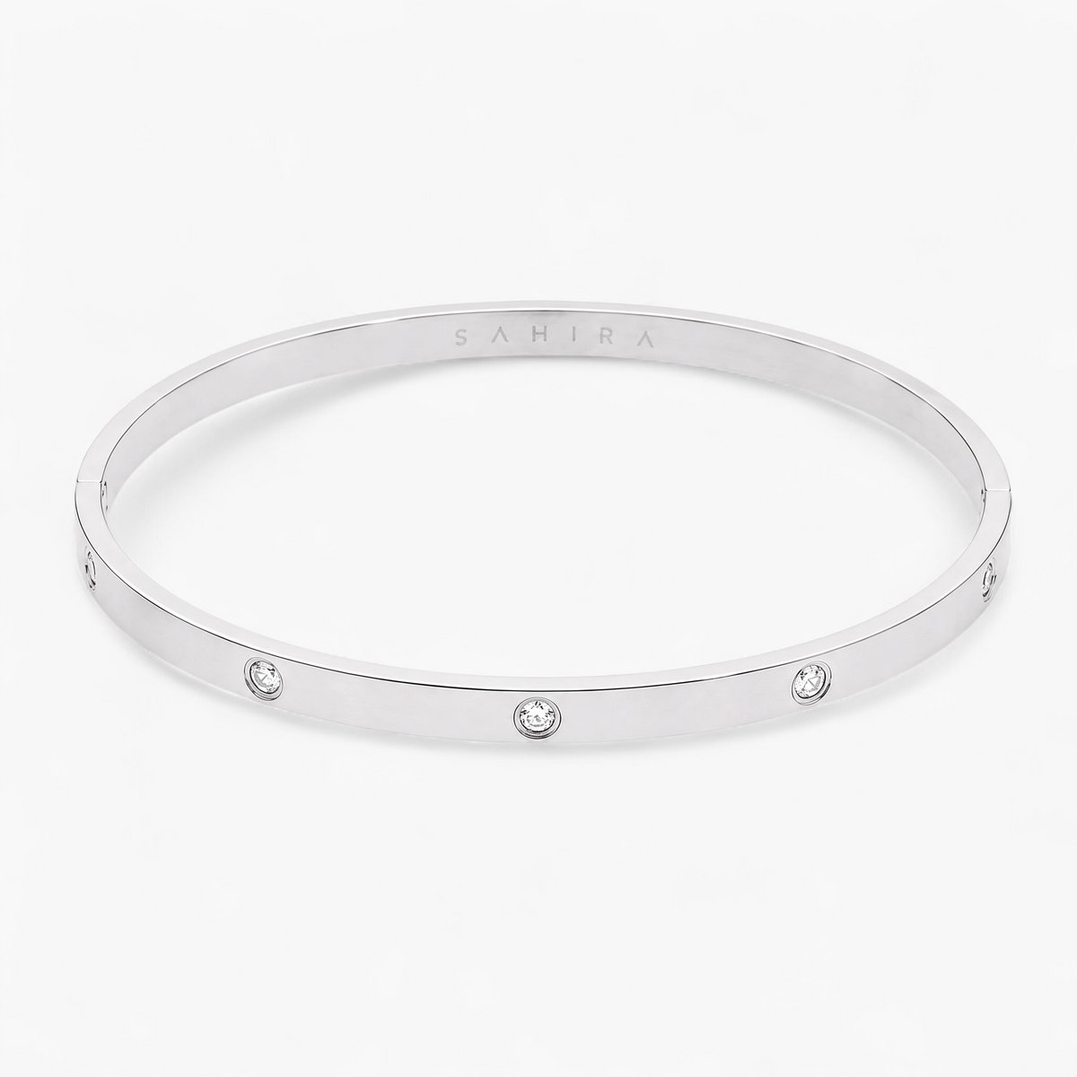 Bezel Set CZ Bangle Bracelet — Silver