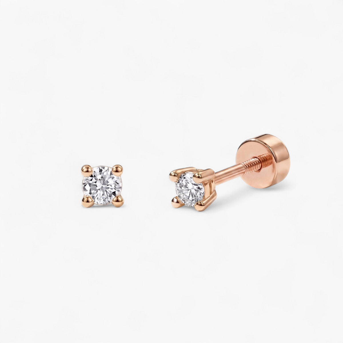 CZ Screw Flat Back Stud Earrings — Rose Gold