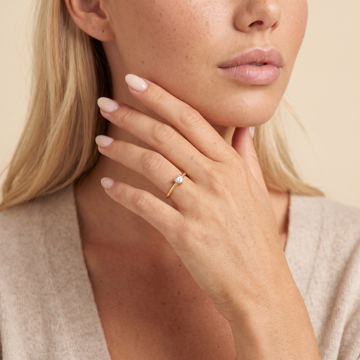 Dainty CZ Heart Stackable Ring — 5, worn