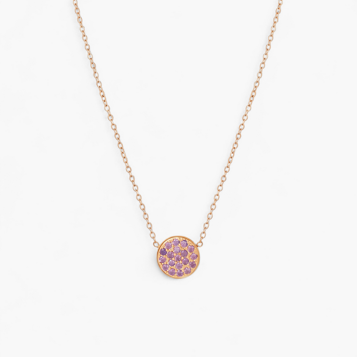 Gold Birthstone Pavé Disc Necklace - February