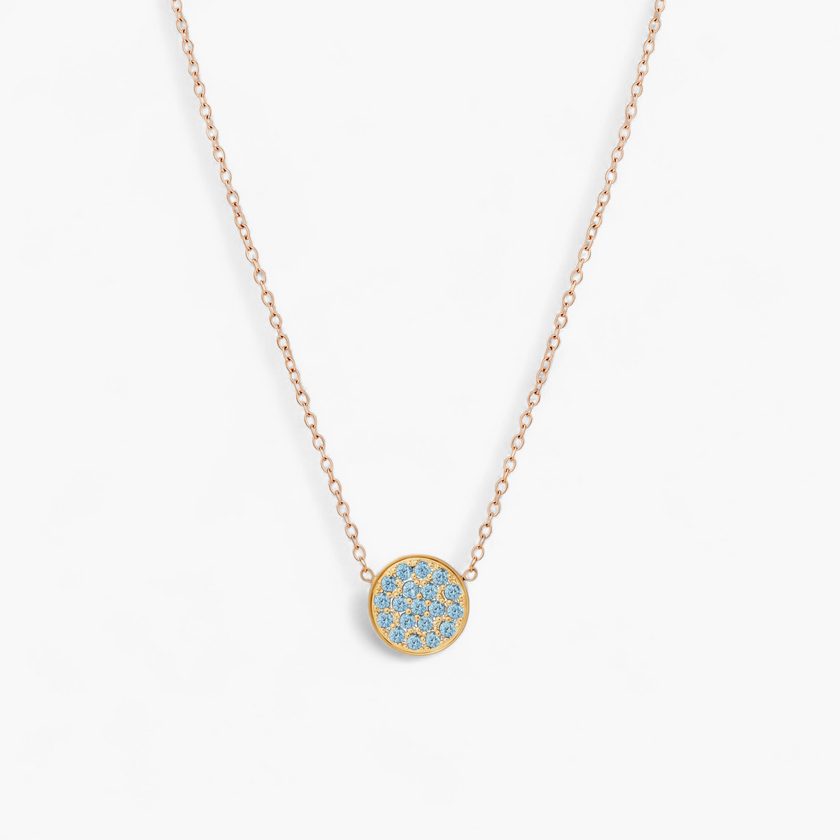 Gold Birthstone Pavé Disc Necklace - March