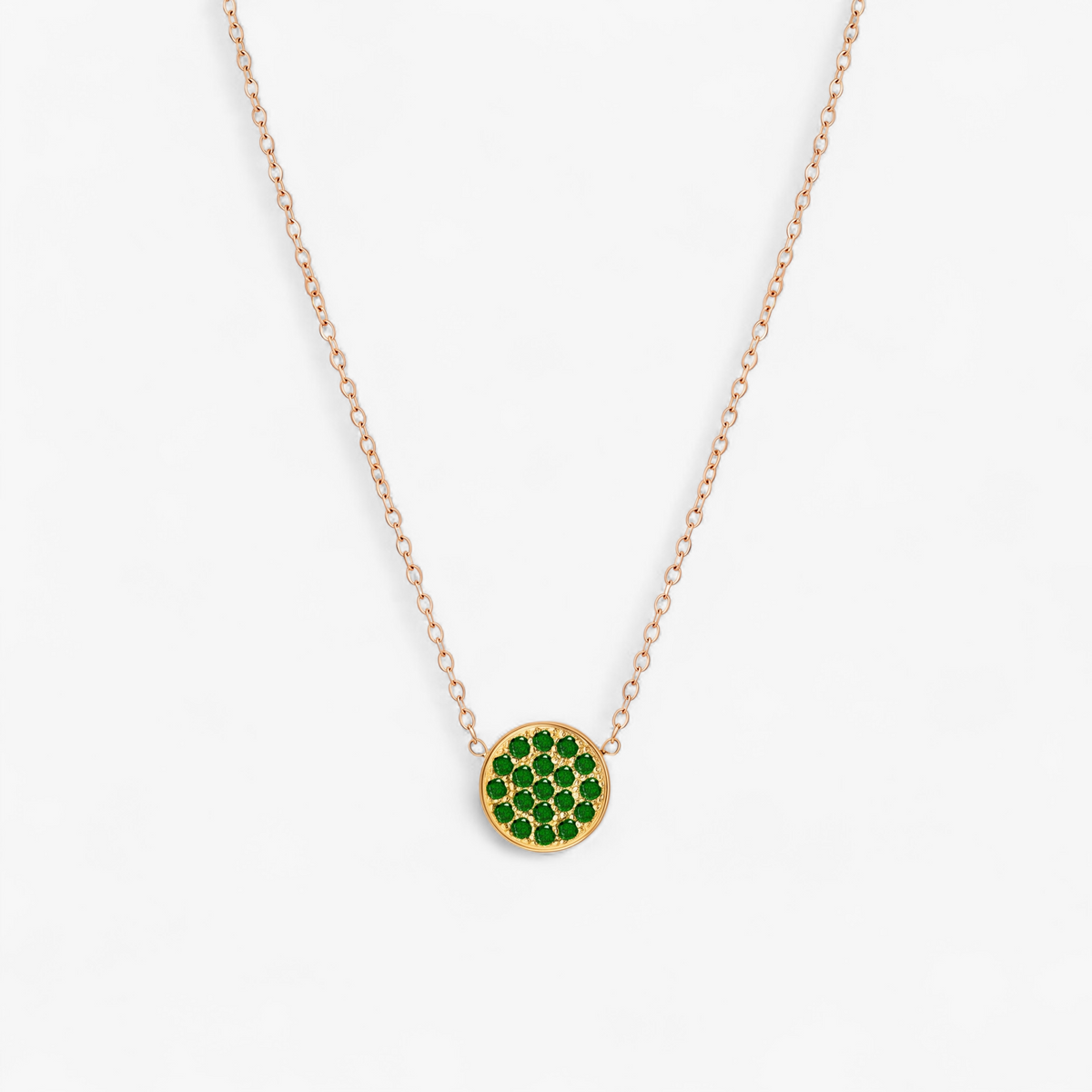 Gold Birthstone Pavé Disc Necklace - May