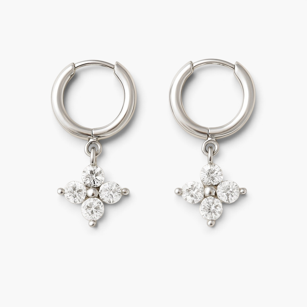 Boucles d’oreilles créoles serre-boucles à trèfle en cristal