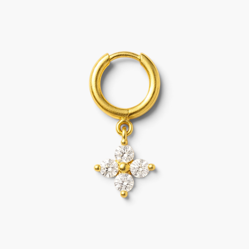 Boucles d’oreilles créoles serre-boucles à trèfle en cristal