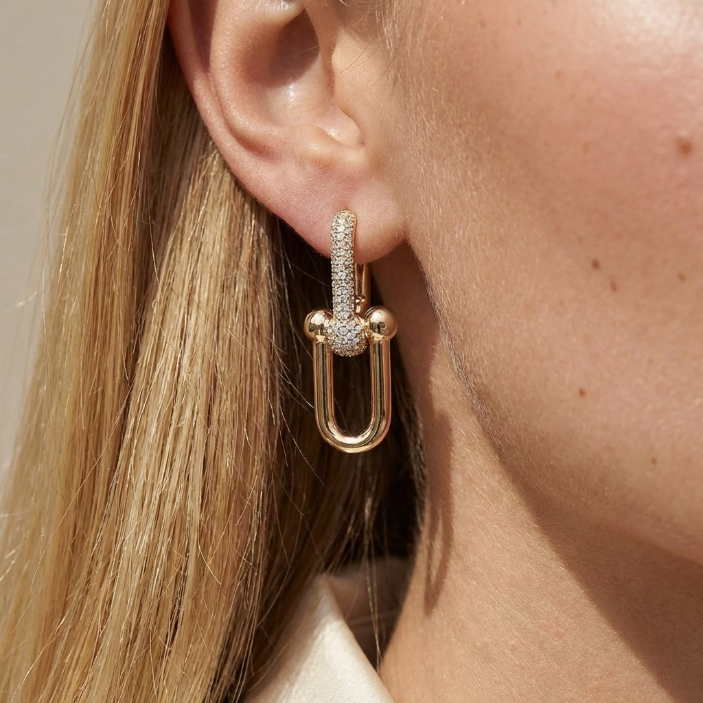 Pave Chunky Gold Hoop Earrings