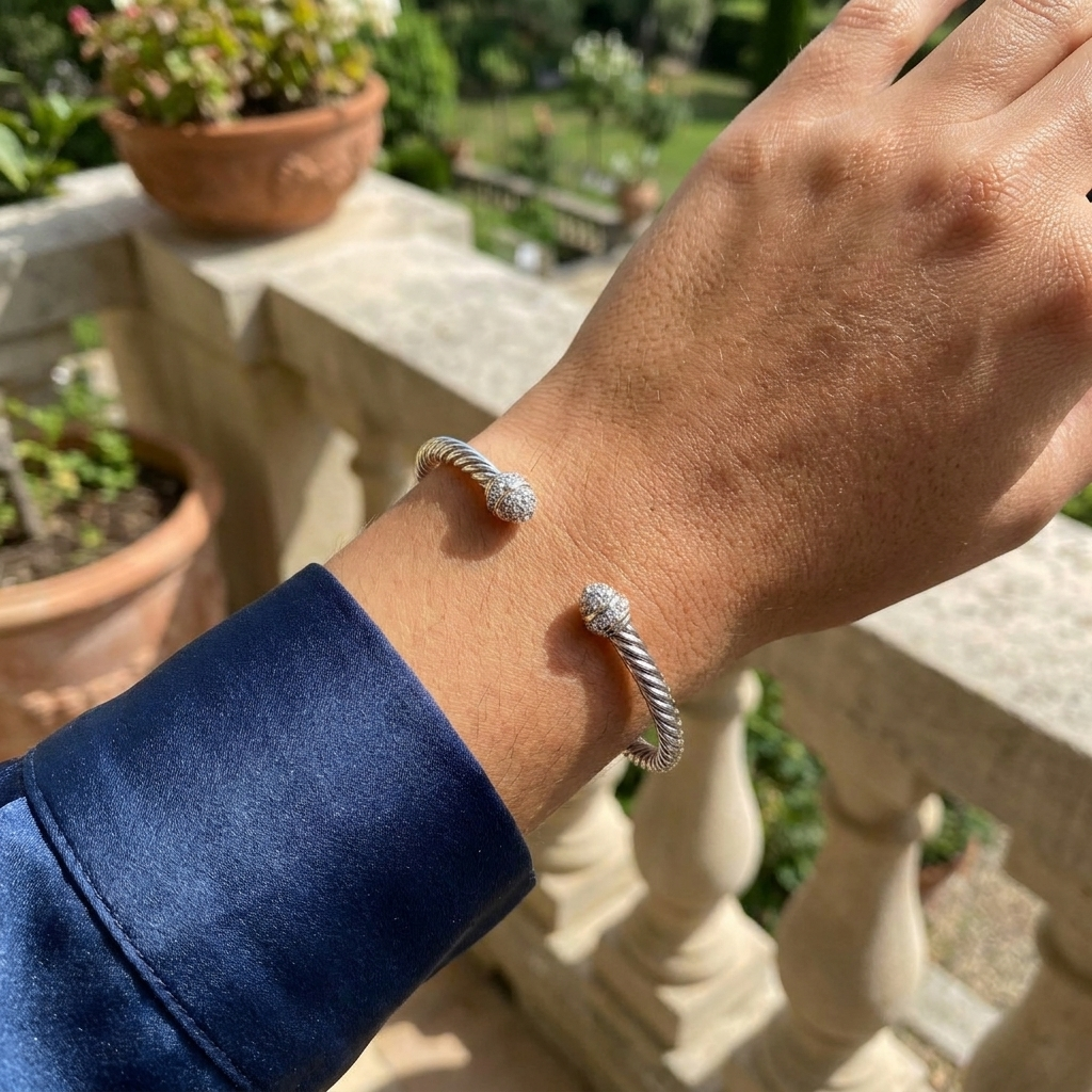 Bracelet manchette jonc torsadé doré ajustable