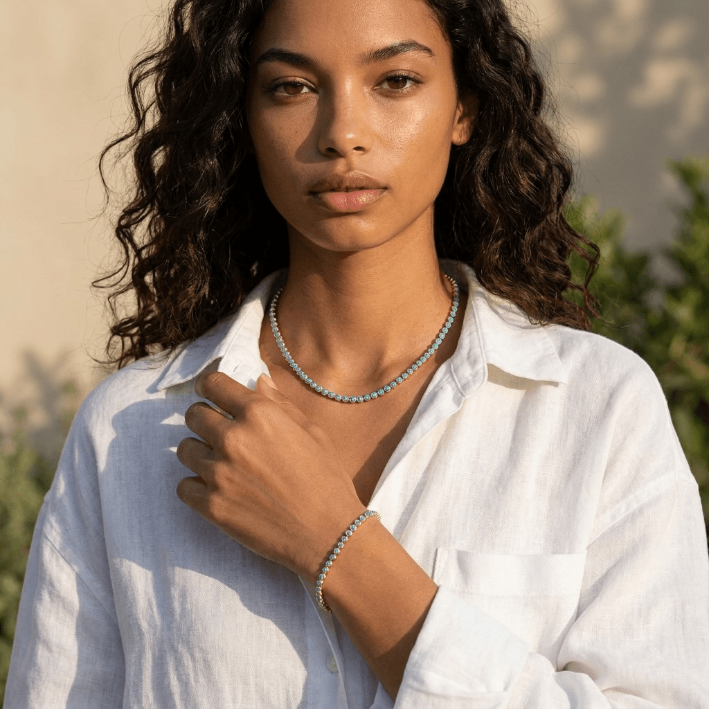 Bracelet tennis classique turquoise serti clos