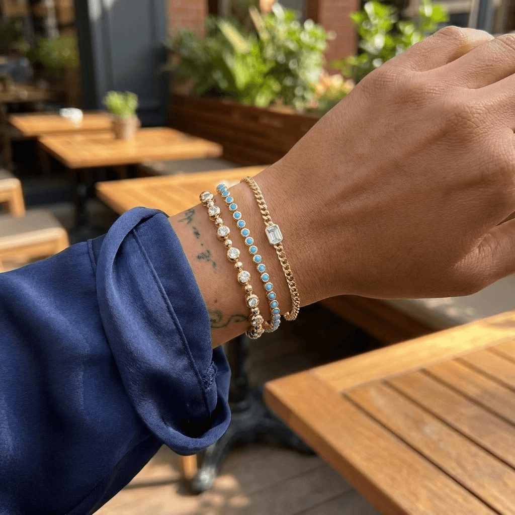 Bracelet tennis classique turquoise serti clos