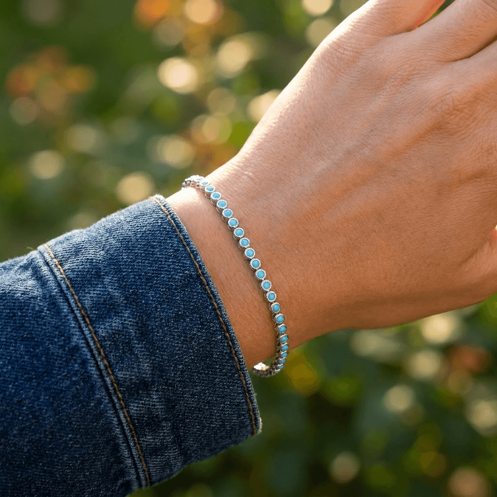 Bracelet tennis classique turquoise serti clos