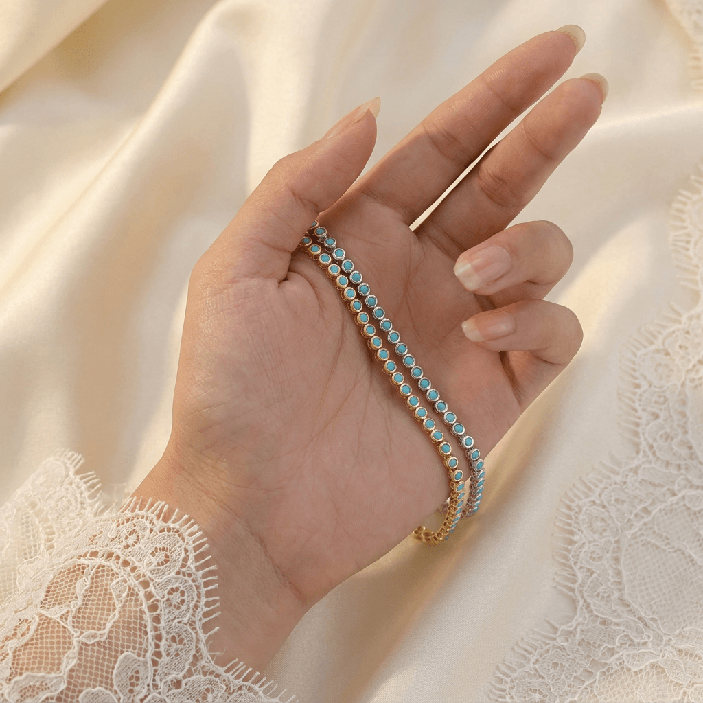 Bracelet tennis classique turquoise serti clos