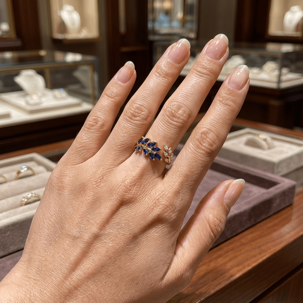 Blue Sapphire Leaf Ring